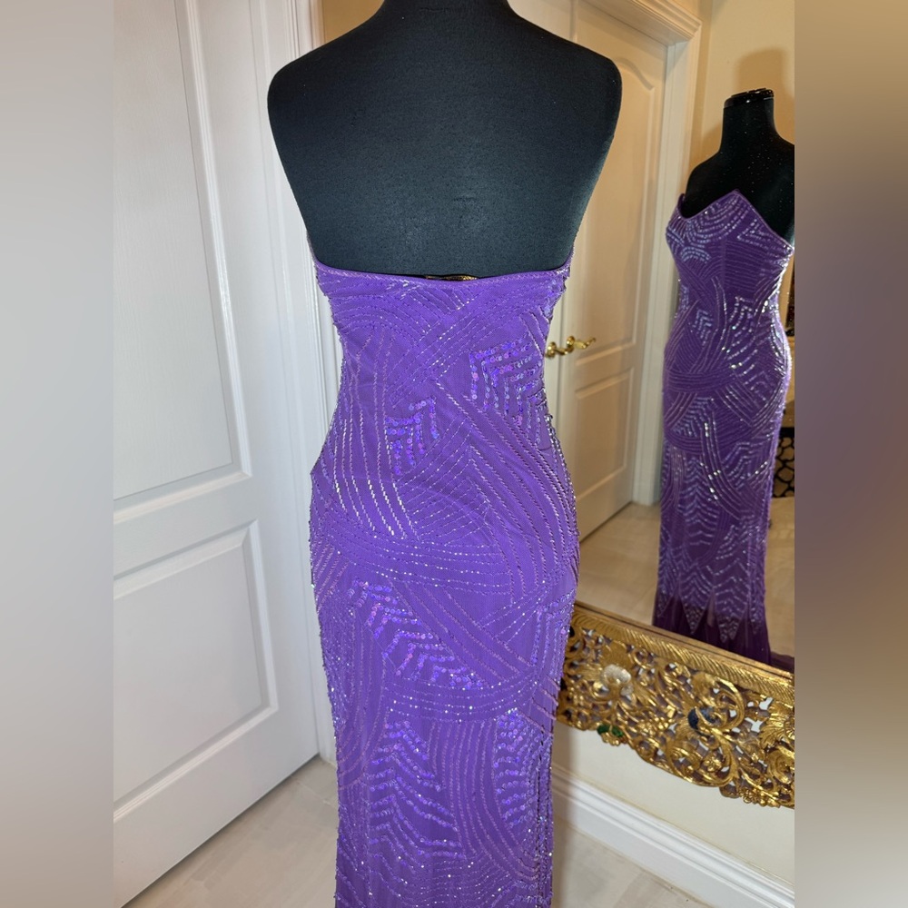 Purple Sequin hand beaded on Power mesh Strapless Evening Dress - Picture 8 of 9